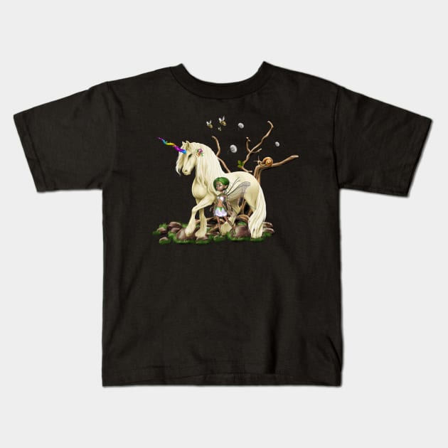 Wonderful unicorn with little fairy Kids T-Shirt by Nicky2342